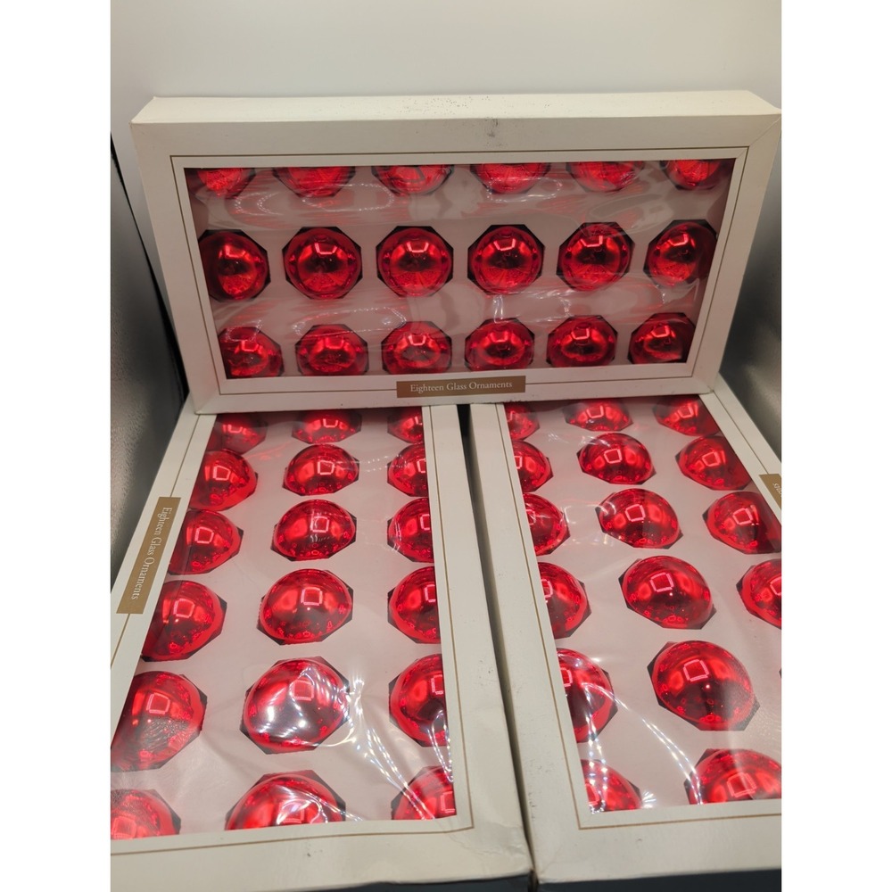 Vintage Red Glass Ornaments 54pc Bulk Set 2 Inch Christmas Tree Decor 3 Boxes